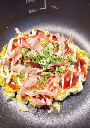 ズボラ飯☆キャベツと卵だけ！お好み焼き風-レシピのメイン写真