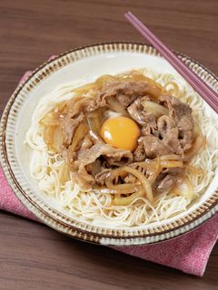 簡単!釜玉すき焼きそうめん-レシピのメイン写真