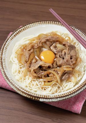 簡単！釜玉すき焼きそうめん-レシピのメイン写真