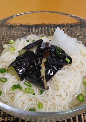 美人レシピ なすの揚げ煮ぶっかけそうめん-レシピのメイン写真