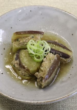 レンジで簡単！なすのひき肉はさみ蒸し-レシピのメイン写真