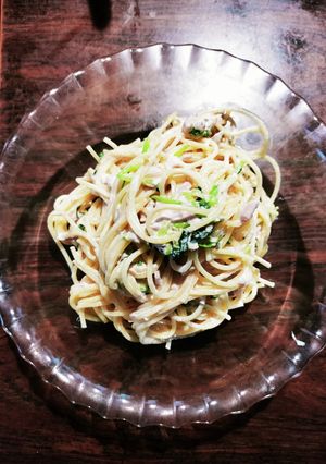 塩昆布&ツナ&豆苗の柚子胡椒マヨパスタ-レシピのメイン写真