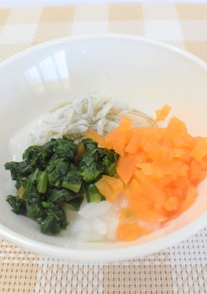 【離乳食中期】野菜としらすのおかゆ-レシピのメイン写真