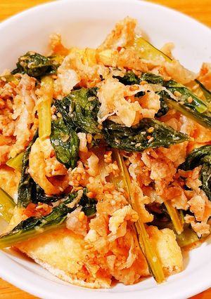小松菜と豚肉・油揚げの胡麻和え風炒め-レシピのメイン写真