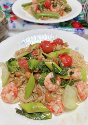 エビとなめこと野菜のパスタ-レシピのメイン写真