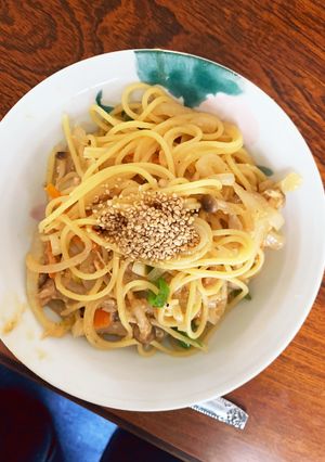 ツナの味噌中華風パスタフルーティー風味-レシピのメイン写真