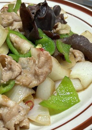 新玉ねぎと豚肉の中華炒め（キクラゲ入り）-レシピのメイン写真