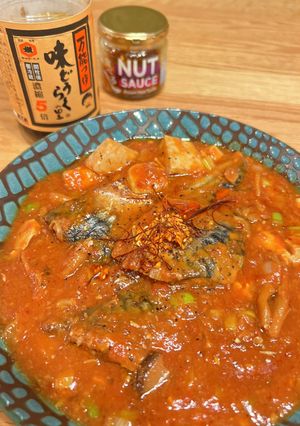 味どうらくと食べる辣油で中華風鯖トマト！-レシピのメイン写真