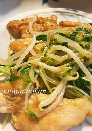 ムネ肉と豆苗、モヤシのガリバタ醤油炒め-レシピのメイン写真