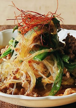 レンジde豚にらキムチ春雨☆挽肉おつまみ-レシピのメイン写真