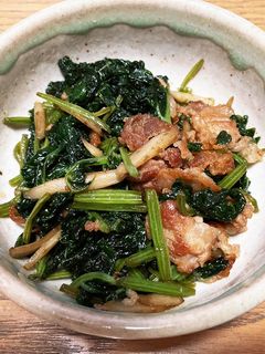 ごぼうの葉と豚肉の甘辛炒め-レシピのメイン写真