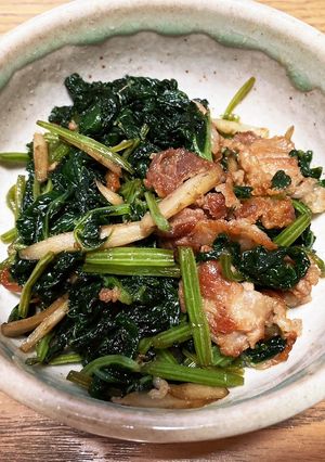 ごぼうの葉と豚肉の甘辛炒め-レシピのメイン写真