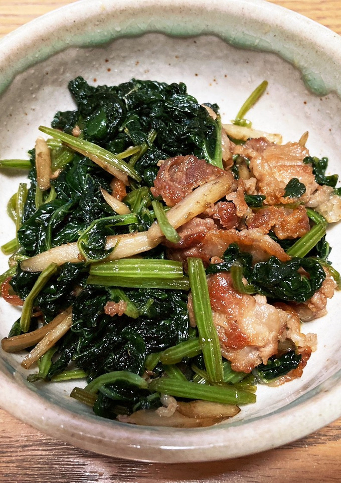 ごぼうの葉と豚肉の甘辛炒め-レシピのメイン写真