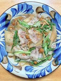豚バラ肉と大根と水菜とナメコの醤油炒め-レシピのメイン写真