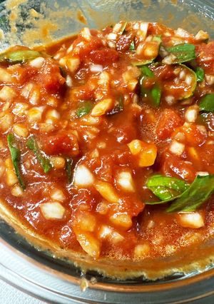 新玉ねぎとトマトとバジルのソース-レシピのメイン写真