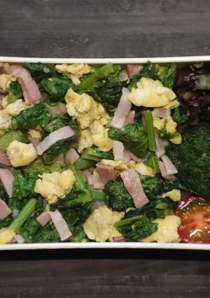 レンジで★菜の花とベーコンと卵の丼弁当-レシピのメイン写真
