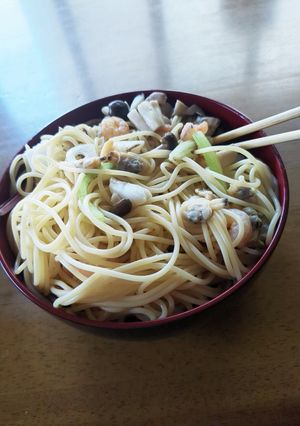 フダンソウとキノコのシーフードパスタ-レシピのメイン写真