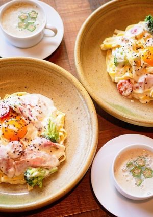 野菜たっぷりカルボナーラ ～スープ付き-レシピのメイン写真