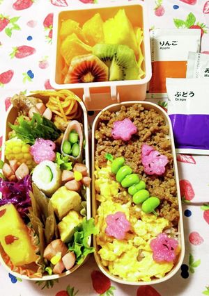 今日のお弁当♪鶏そぼろと玉子の２色ごはん-レシピのメイン写真