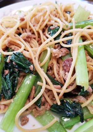豚挽き肉と小松菜の和風にんにくパスタ-レシピのメイン写真