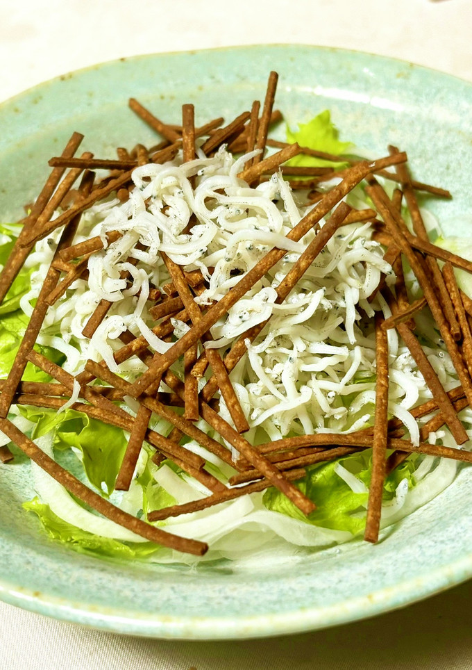 新玉ねぎと釜揚げしらすと揚げ蕎麦のサラダ-レシピのメイン写真