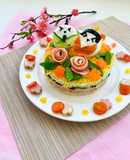 ハムのバラが華やか♪酢めしでおひなケーキ