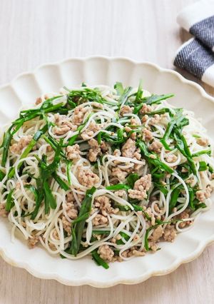 味付け楽々♩ニラ豚そうめん-レシピのメイン写真