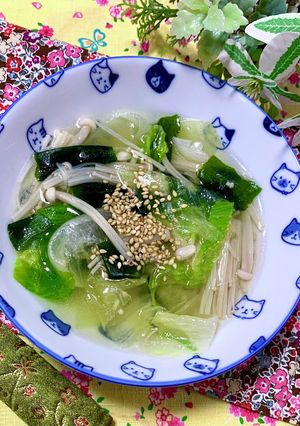 えのきレタスわかめの食物繊維スープ♪-レシピのメイン写真