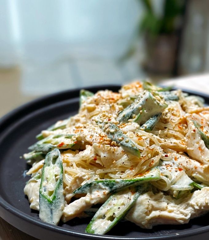 オクラ・サラダチキン・春雨のオイマヨ和え by marキッチン