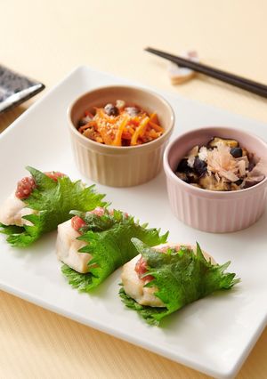 ささみの梅しそ巻き&他2品同時レンジ調理-レシピのメイン写真
