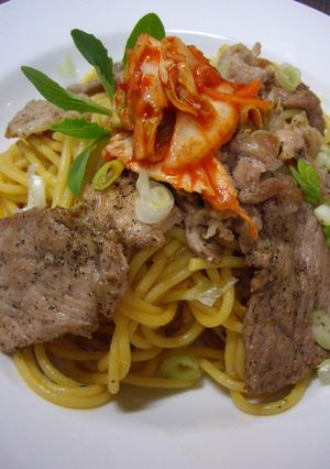 豚キムチパスタ。コク味噌だれ♪-レシピのメイン写真
