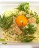 そうめんチャンプル＆ひきわり納豆＆卵黄