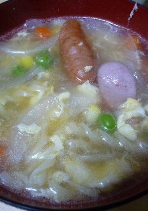 超早☆新玉ねぎとソーセージの卵スープ-レシピのメイン写真