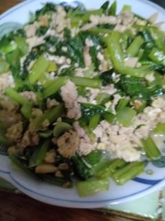 冷凍豆腐と焼きそばソースの素で青菜炒め-レシピのメイン写真