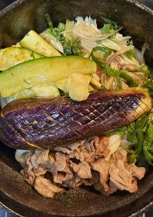 袋うどんレンチン！夏野菜で冷たいうどん-レシピのメイン写真