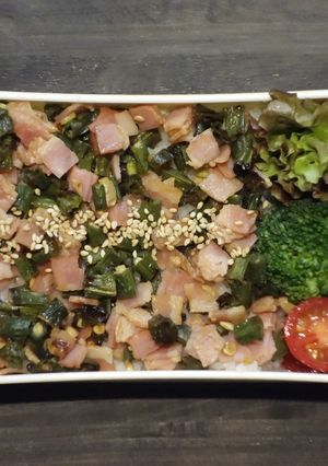いんげんとベーコンのめんつゆ和え丼弁当-レシピのメイン写真
