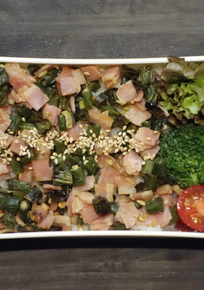 いんげんとベーコンのめんつゆ和え丼弁当-レシピのメイン写真