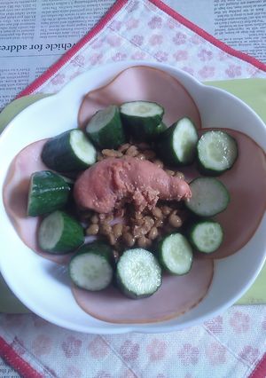 ハム・きゅうりの塩もみ・納豆明太のタパス-レシピのメイン写真