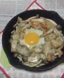 真鱈のムニエルぶなしめじの月見焼きうどん