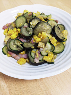 パンチェッタと夏野菜の白だし炒め-レシピのメイン写真