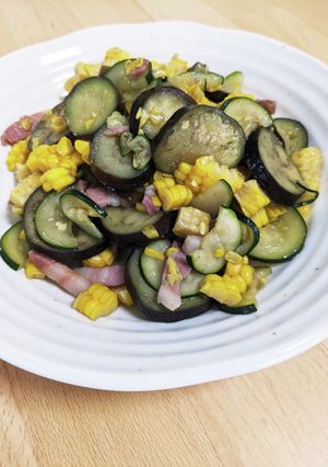 パンチェッタと夏野菜の白だし炒め-レシピのメイン写真