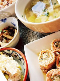 豚肉巻/枝豆豆腐/スープ/ピクルス/玄米-レシピのメイン写真