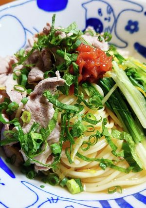 簡単!梅と柚子胡椒の豚しゃぶ冷製パスタ♪-レシピのメイン写真