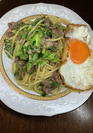 切り落とし牛タンと小ネギのニンニクパスタ-レシピのメイン写真
