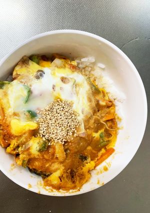 お一人様野菜たっぷり洋風さっぱり親子丼風-レシピのメイン写真