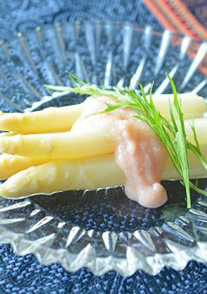 ホワイトアスパラガスのたらこソース掛け♪-レシピのメイン写真