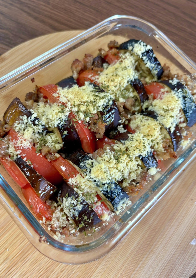 あっさり◎ナスとトマトと挽肉の重ね焼き-レシピのメイン写真