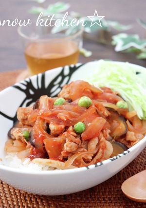 豚こまでお手軽♪ポークチャップ丼-レシピのメイン写真