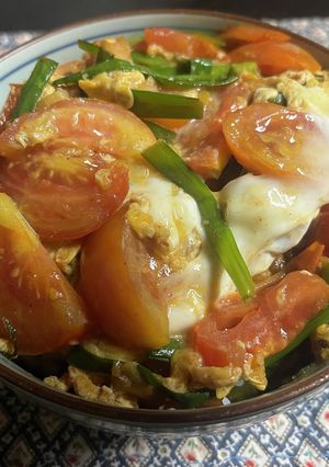 ニラ玉トマトかつ丼-レシピのメイン写真