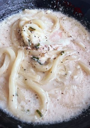 粉末パスタソースでクリームたらこうどん　-レシピのメイン写真